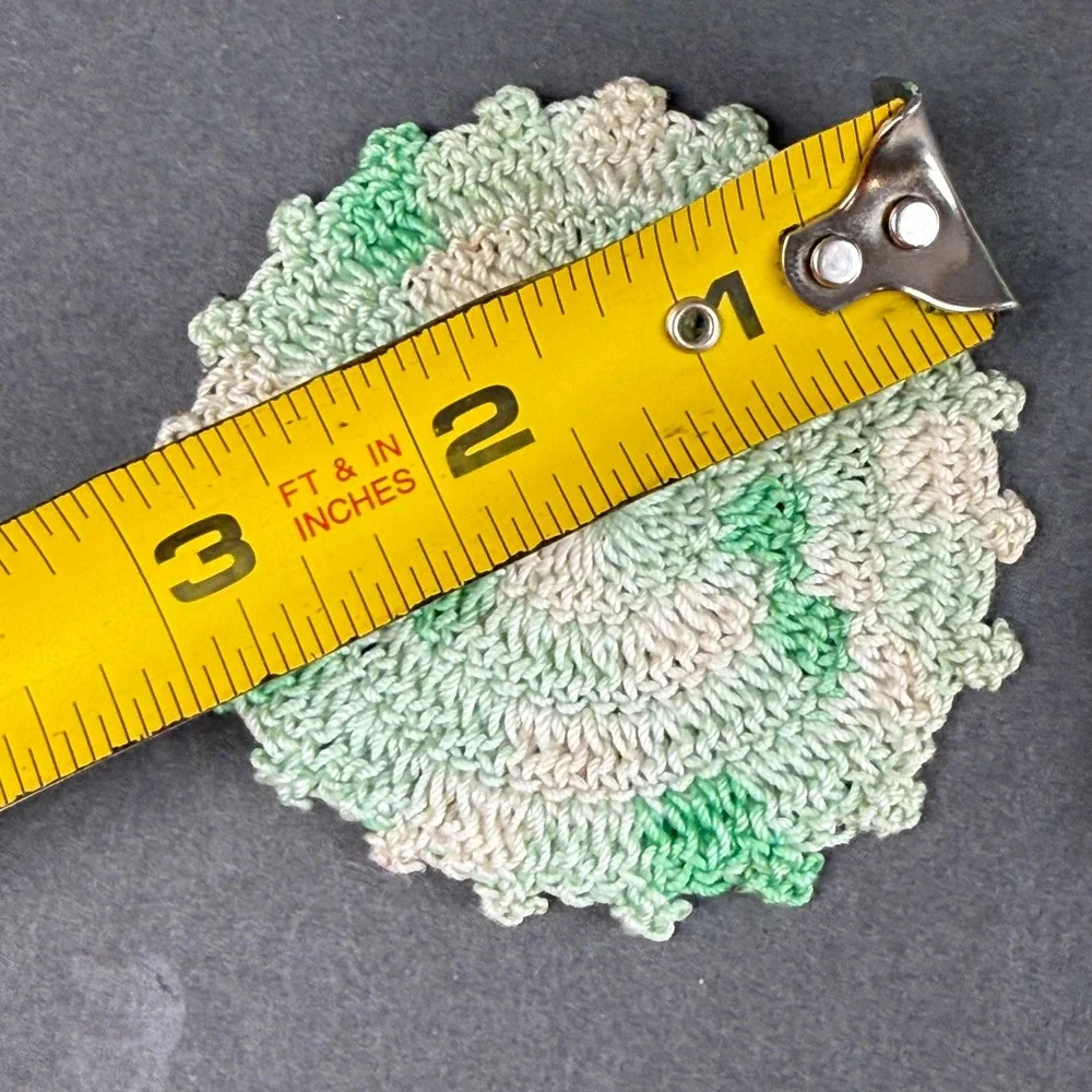 Vintage Handmade Crochet Coasters Set 14 Green Cream Round